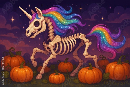 Halloween Fantasy: Glitter Skeleton Unicorn