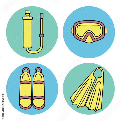 Snorkel & Dive Mask Icons, Underwater Adventure Gear Vector Set (1).eps