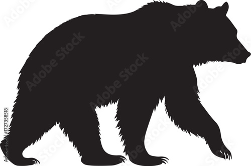 Bear Walking Grizzly Silhouette Cut-out Shadow Black Contour Vector Illustration