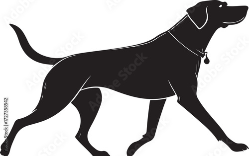 Dog with Collar Walking Silhouette Cut-out Shadow Black Contour Vector Illustration