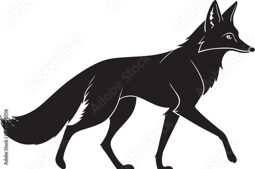 Fox Walking Silhouette Cut-out Shadow Black Contour Vector Illustration
