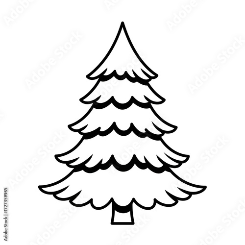 Simple black and white line art illustration of a Christmas fir tree for festive holiday designs