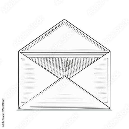 Open Envelope Illustration with Hatching Effect Mail Communication Correspondence