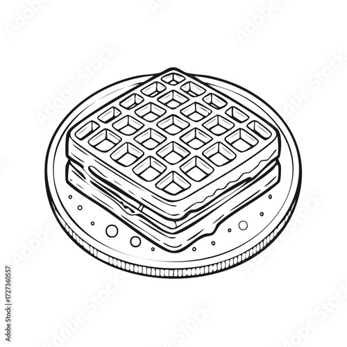 Illustration of a stacked waffle sandwich on a plate for breakfast or brunch