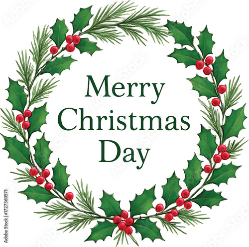 Festive Christmas Wreath Design with "Merry Christmas Day" Greeting