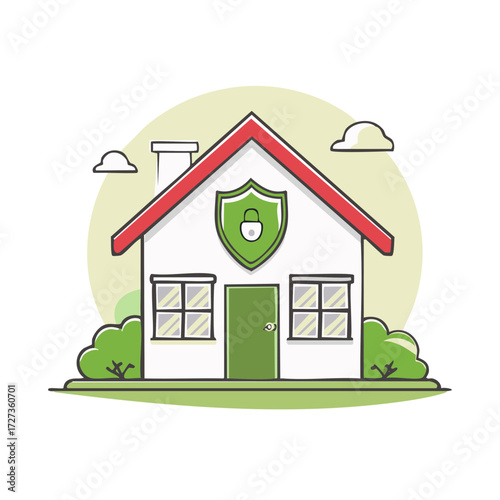 Vector illustration of a house with a shield symbol for home protection and security