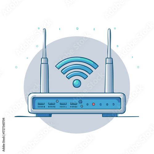 Modern Wi-Fi Router with Wireless Signal Symbol and Antennae in Digital Art Style