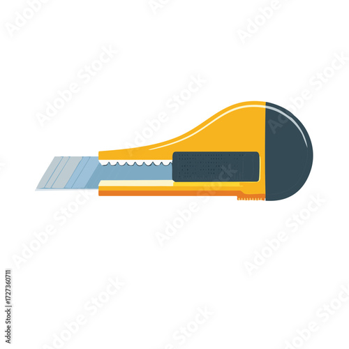 Illustration of a yellow and gray utility knife isolated on white.