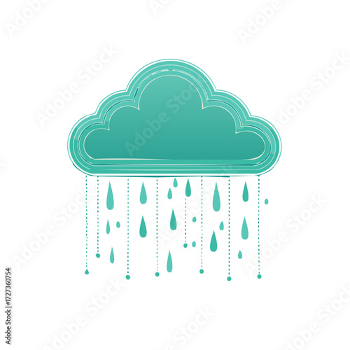 Teal cloud with falling raindrops and dashed lines illustration