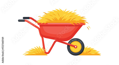 Red Wheelbarrow Filled with Hay.