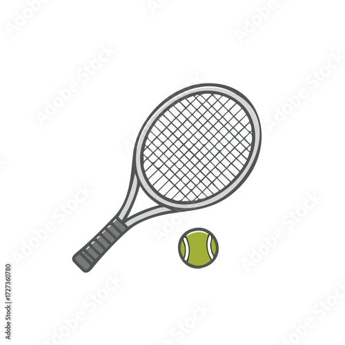 Tennis Racket and Ball Illustration, Sports Equipment, Athletic Recreation, Active Lifestyle, Healthy Play