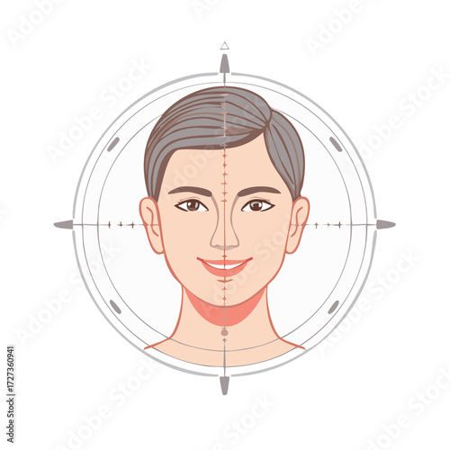 Woman Face with Facial Balancing Lines Aesthetic Proportions Analysis Vector Illustration