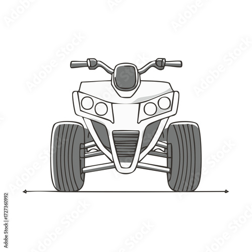 Clean graphic drawing of a front view all terrain vehicle headlights and wheels
