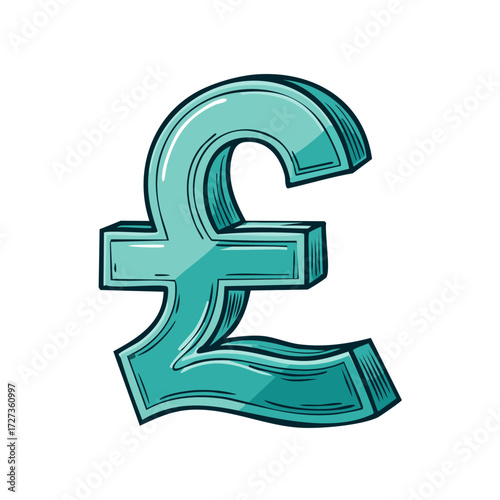 Three dimensional Pound Sterling currency symbol in a bold comic book art style illustration