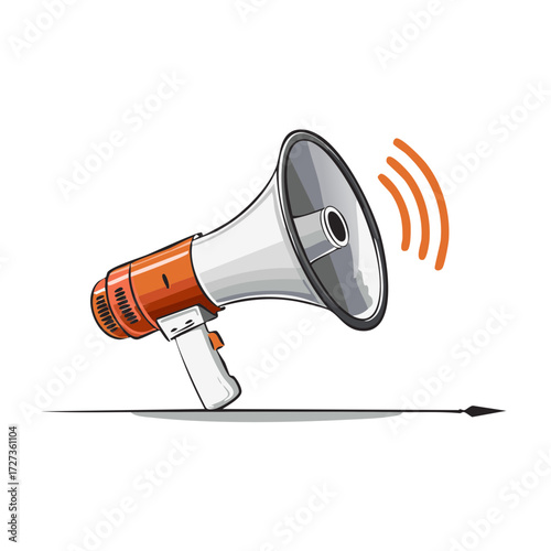 Retro orange and white megaphone with sound waves illustration