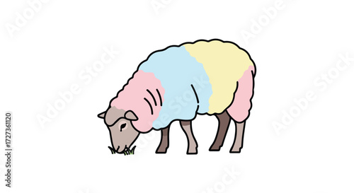 Colorful sheep grazing peacefully on the ground with vibrant wool colors.