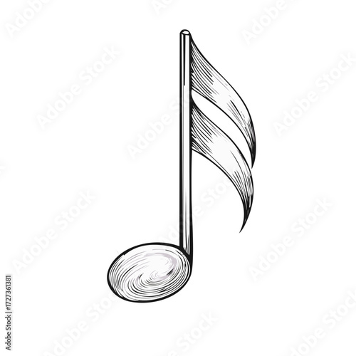 Hand drawn musical note illustration on a white background