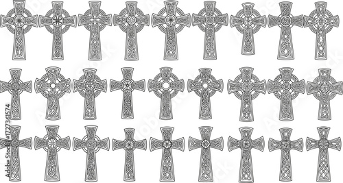 Celtic cross vector set, religious symbol, ancient design, knot pattern, spiritual icon, historical artwork, decorative illustration, sacred geometry