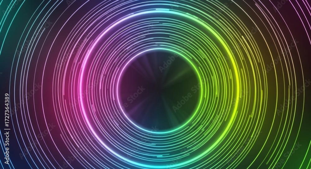 Fototapeta premium Abstract colorful neon circles with a futuristic, digital, and glowing effect.