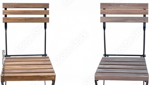 Two Wooden Folding Chairs, Metal Frame, Outdoor Patio Furniture