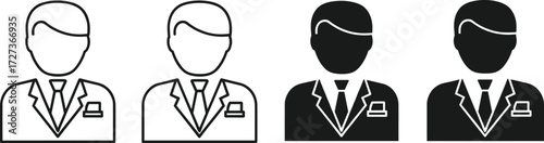 Stylized business icons in outline and solid fill, ideal for user interface design, identification systems, corporate visuals, and professional branding
