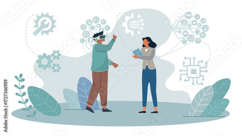 Virtual reality and digital technology innovation concept illustration