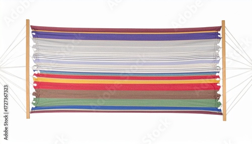 Striped Fabric Hammock, Wooden Frame, Relaxation, Outdoor Leisure, Summer Vibes, Colorful Pattern, C