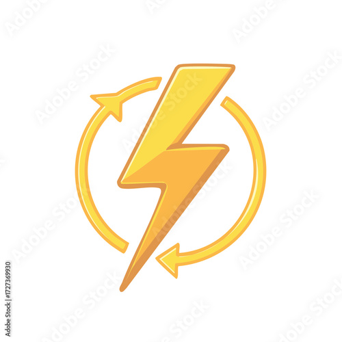 Yellow lightning bolt symbol with circular arrow indicating renewable energy or power cycle