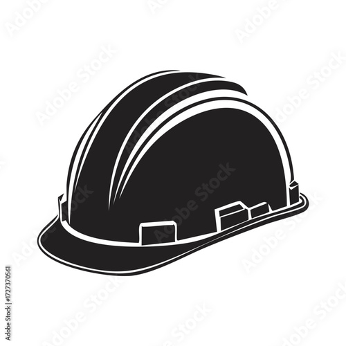 Black and white illustration of a protective hard hat for construction safety and industry