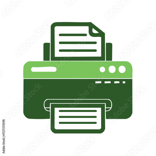Green office printer icon printing paper documents vector illustration