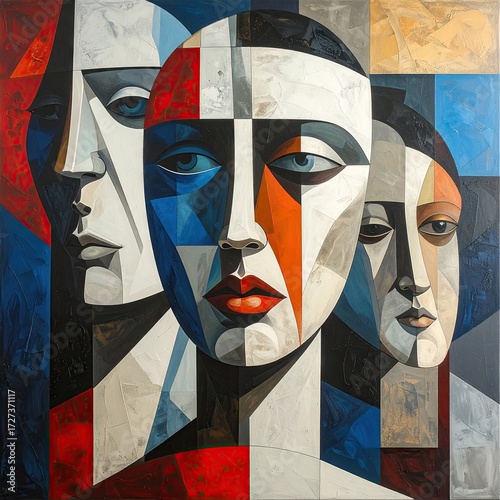 Geometric Cubist Portraiture Vibrant Abstract Faces Art.