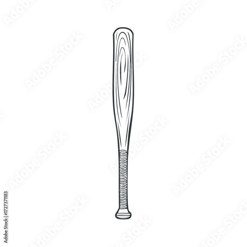 Hand Drawn Baseball Bat Depicts Classic American Sport Equipment for Hitting and Defending Home Plate
