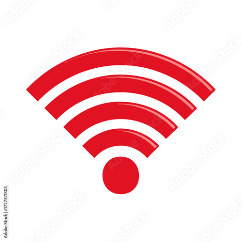 Vivid Red Wifi Symbol on White Background: Wireless Connectivity and Modern Technology Icon