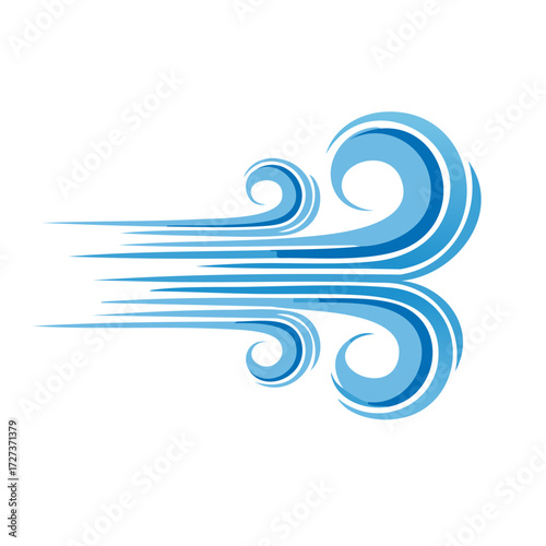 Blue abstract swirling wind streams and curves representing strong air movement