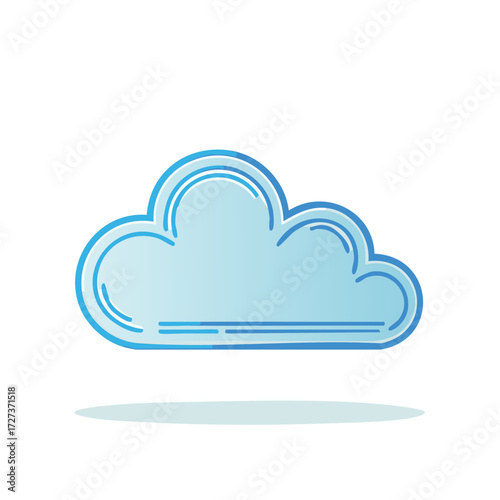 Stylized blue cloud illustration with outline and shadow, isolated graphic