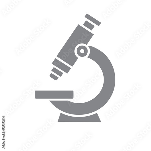 Simple gray microscope icon representing science education medical research and laboratory analysis