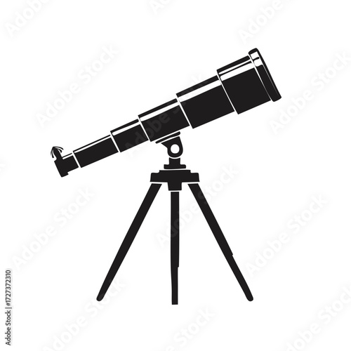 Silhouette of a refractor telescope on a tripod