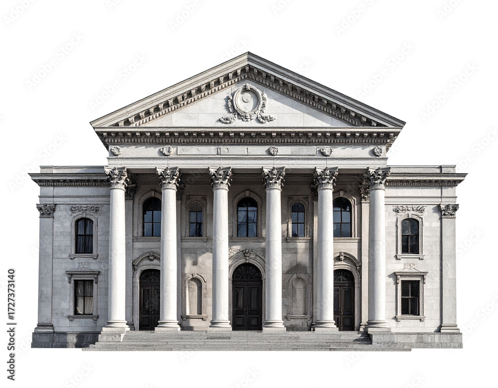 Obraz premium Elegant Neoclassical Financial Institution Building with Rich Detailing PNG