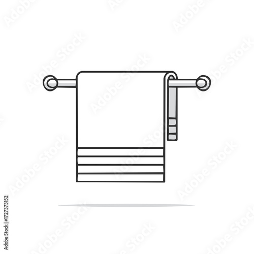 Hanging bathroom towel, illustration with towel rack, towel for drying, bath accessories, hygiene concept