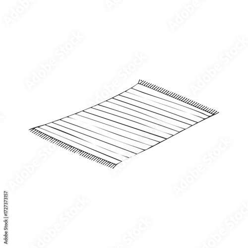 Rug Illustration with Stripes and Fringe, Line Art for Digital Graphics