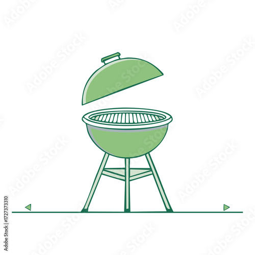 Simple Green BBQ Grill with Open Lid Icon for Summer Cookouts and Grilling