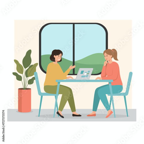 Illustration concept depicting a female team launching a successful startup, shown as a flat illustration on a white background
