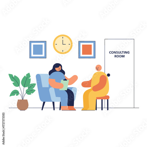 Illustration concept of a guidance counselor: a flat image set against a white background