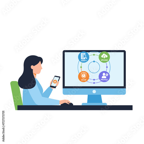 Concept of a digital security access illustration, presented as a flat design isolated on a white background