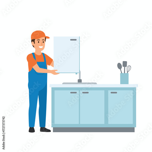 Illustration of cabinet installation service isolated on a white background