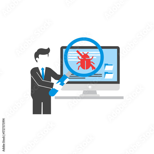 Illustration concept of a computer adware attack, rendered as a flat image set against a white background
