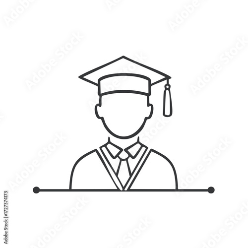 Person wearing graduation cap and gown simple line icon representing academic achievement and education