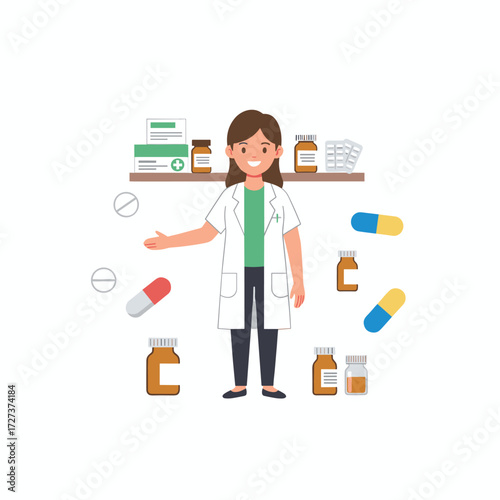 Pharmacist illustration concept: a flat illustration isolated on a white background