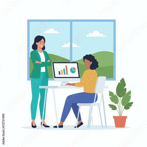 Concept for an illustration of a supervisor leading team activities