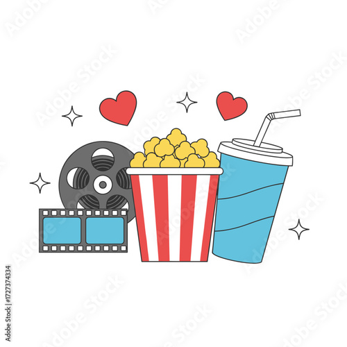 Cinema icons appear on mobile app onboarding and empty state pages